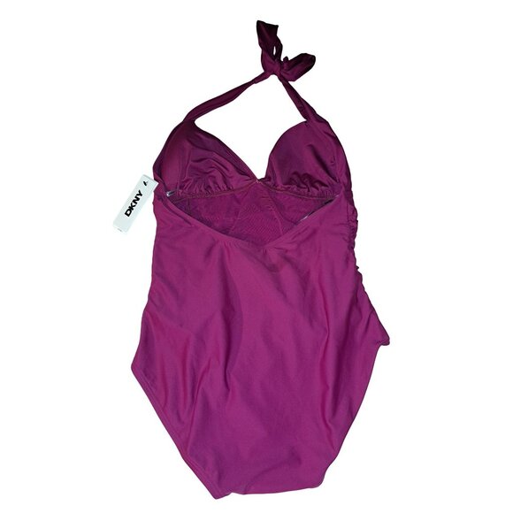DKNY NWT Halter Mio One Piece Swimsuit Women’s Large Boysenberry - Picture 9 of 10